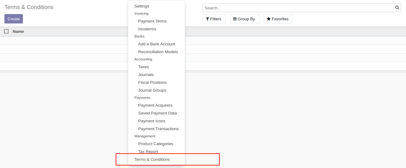 Terms and conditions setting