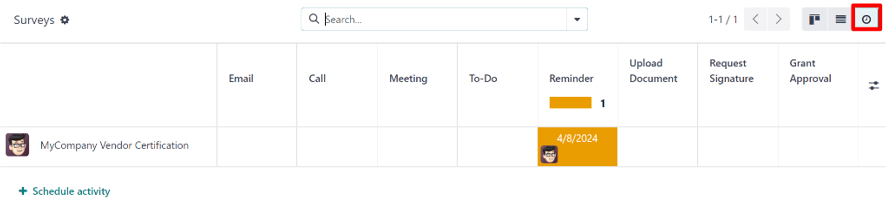 The activities view option located on the erpsys Surveys dashboard.