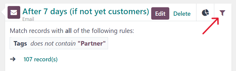 What a campaign activity filter tab looks like in erpsys Marketing Automation.