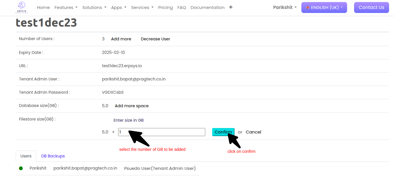 Select Filestore GB Size