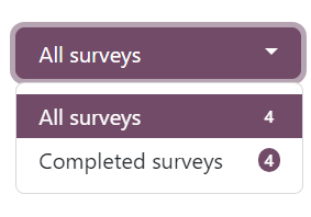 The 'All surveys' drop-down menu opened on the 'See results' page of the erpsys Surveys app.