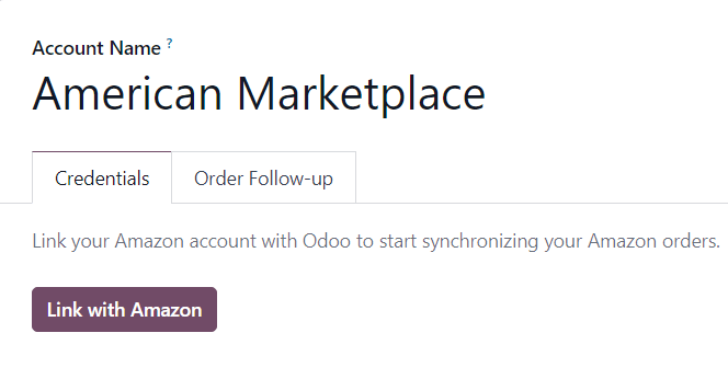 A typical Amazon Account form page and Link with Amazon button in erpsys Sales.