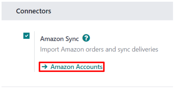 The Amazon Accounts link beneath the Amazon Sync settings in erpsys Sales.