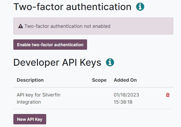 creation of an Erpsys external API key for an Erpsys user