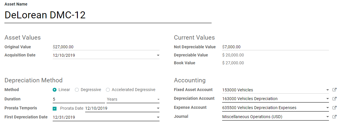 Assets entry in Erpsys Accounting