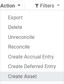 Create Asset Entry from a journal item in Erpsys Accounting
