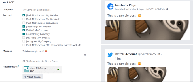 Visualized samples of post with newly-attached images in erpsys Social Marketing.