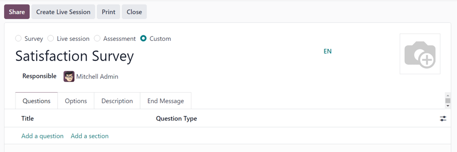 How a blank survey form looks in the erpsys Surveys application.