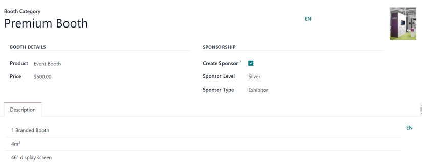 A typical booth category form in the erpsys Events application.