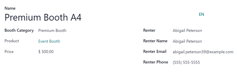 Typical booth form in the erpsys Events application.