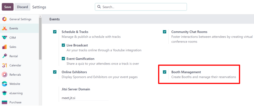 The Booth Management setting in the erpsys Events application.