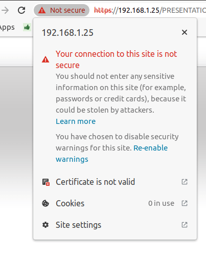 Connection to the printer not secure button in Google Chrome