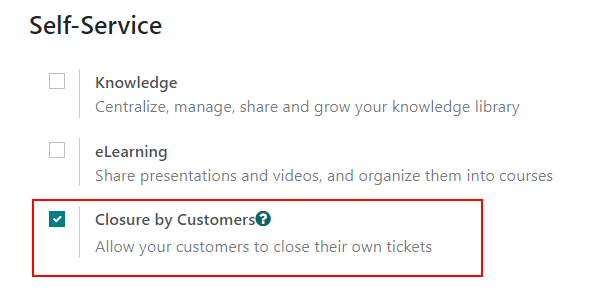 Customer closing setting in erpsys Helpdesk.