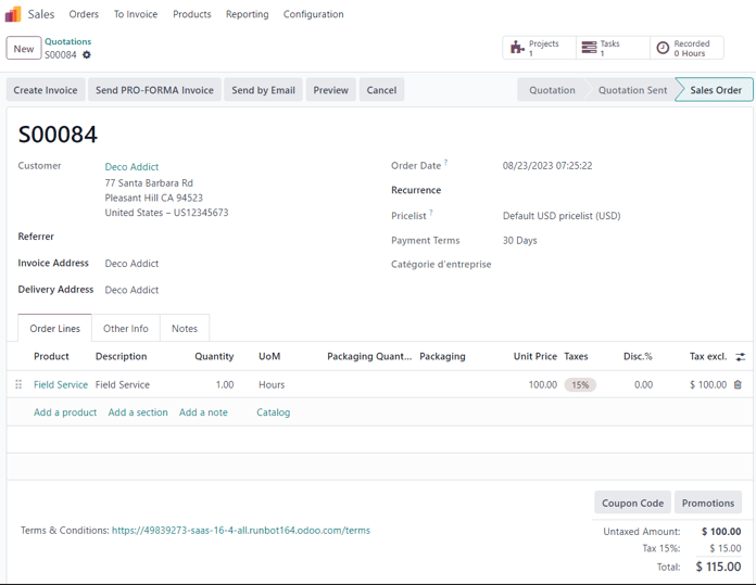 This is how a confirmed sales order looks in the erpsys Sales application.