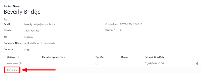 The Add a line for mailing lists on a standard contact form in erpsys Email Marketing.