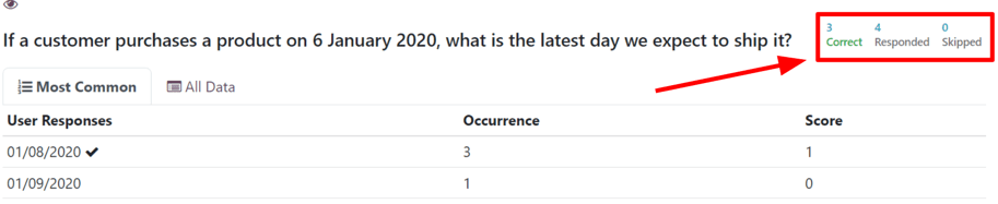 Sample of a 'correct' indicator on the 'See results' page in the erpsys Surveys application.
