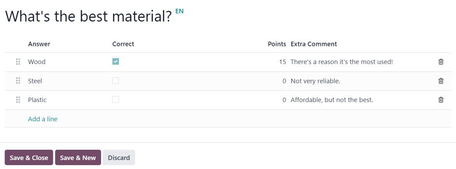 The Create Questions pop-up window on an event-specific track quiz in the erpsys Events app.