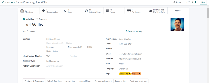 Sample customer detail form in erpsys Sales.