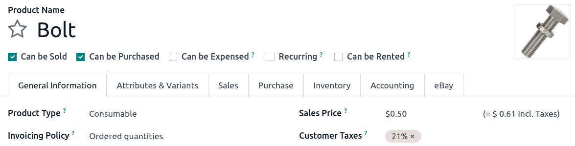 Erpsys fills out the Tax field automatically according to the Default Taxes