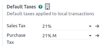 Define which taxes to use by default on Erpsys