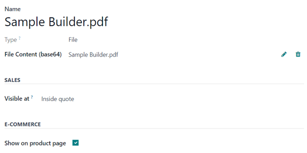 A standard document form with an uploaded pdf in erpsys Sales.