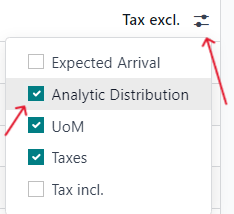 How to add analytic distribution column on purchase order form in erpsys Purchase.