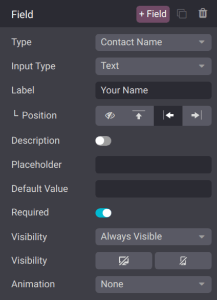 The field configuration settings on an erpsys website.