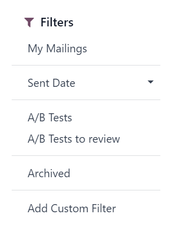 Filters dropdown