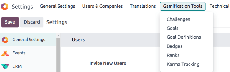 View if the gamification tools menu in erpsys Settings.