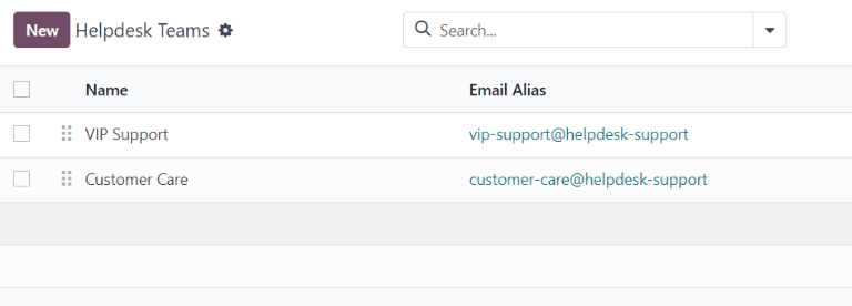 View of the Helpdesk teams page in erpsys Helpdesk.