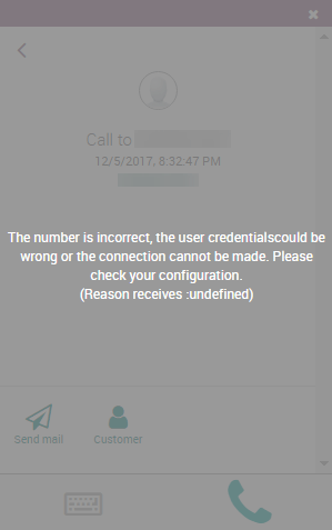 "Incorrect Number" error message in the erpsys softphone.