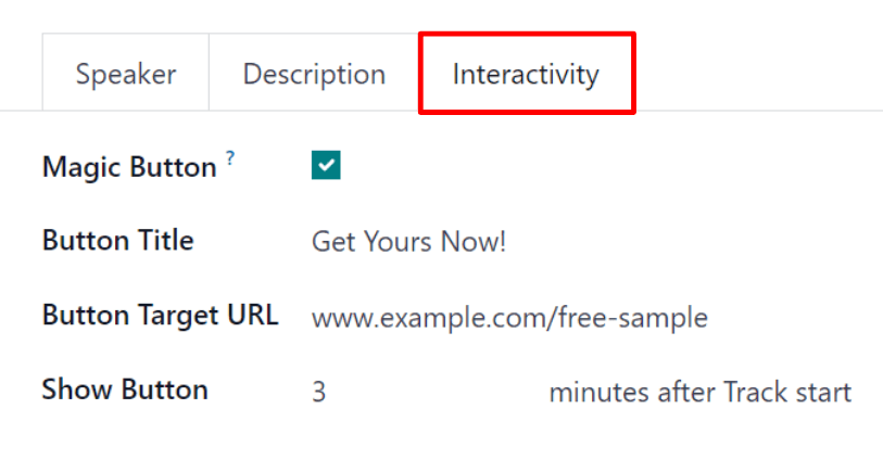The Interactivity tab on an event track form in the erpsys Events application.