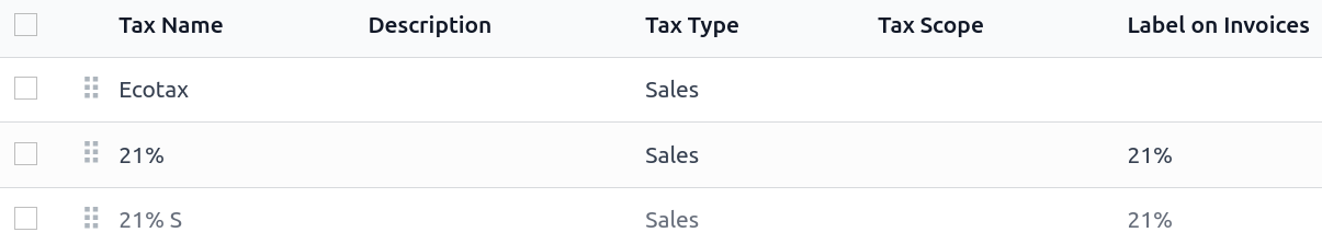 The taxes' sequence in Erpsys determines which tax is applied first