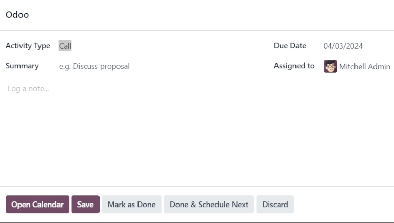 erpsys pop-up schedule activity window.