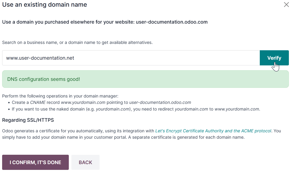 Mapping a domain name to an Erpsys Online database