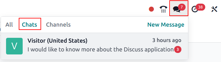 View of the menu bar in Erpsys emphasizing the comments icon.