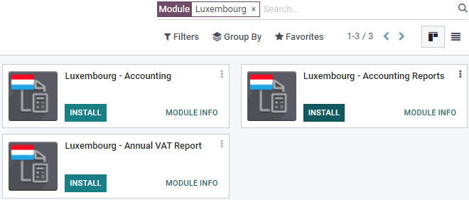 The three modules for the Luxembourgish Fiscal Localization Package on Erpsys