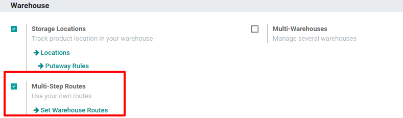 Activate the Multi-Step Routes feature in erpsys Inventory.