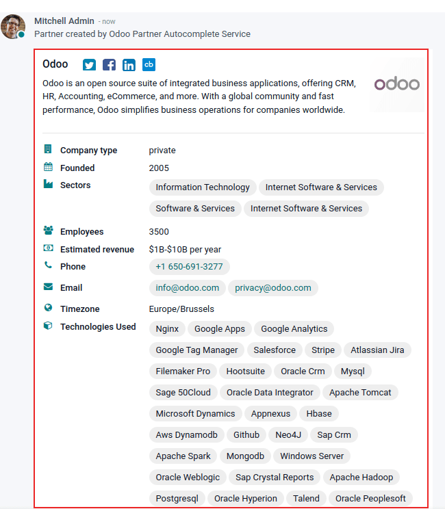 View of the information being shown about erpsys with the autocomplete option in erpsys