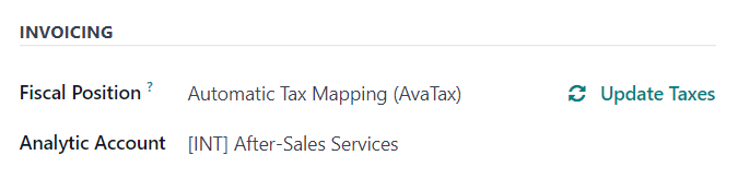 The Invoicing section of the Other Info tab of a quotation form in erpsys Sales.