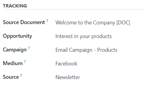 The Tracking section of the Other Info tab of a quotation form in erpsys Sales.