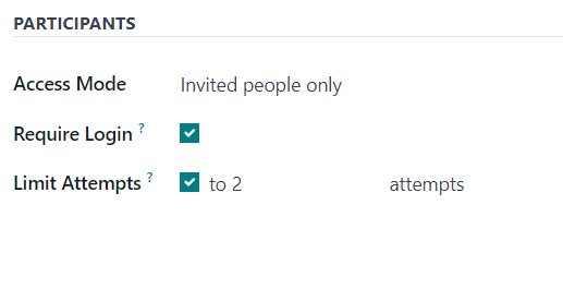The Participants section of the Options tab on a survey form in erpsys Surveys.