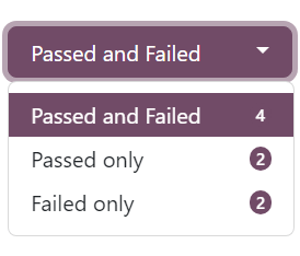 The 'Passed and Failed' drop-down menu on the 'See results' page of the erpsys Surveys app.