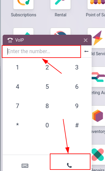 Connecting to a conference extension using the erpsys VoIP widget.