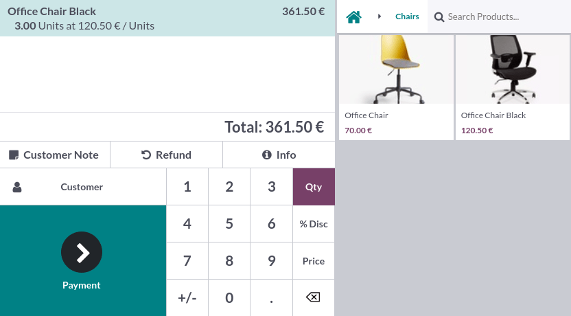 POS session interface.