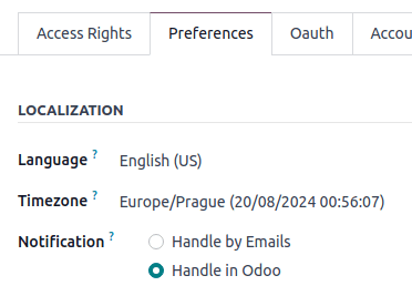 View of the Preferences tab for erpsys Discuss.