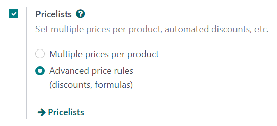 How the pricelist feature setting looks in erpsys Sales.