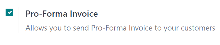 The Pro-Forma Invoice feature setting in the erpsys Sales application.