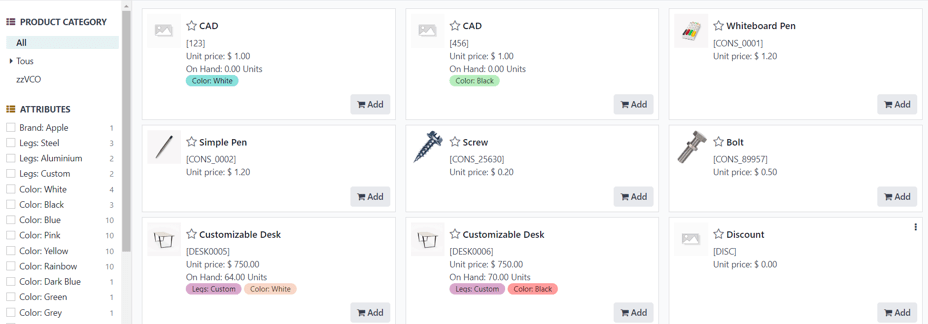 A product catalog accessible via a quotation in the erpsys Sales application.