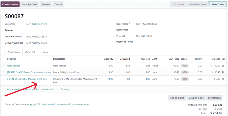 Purchase order product on sales order to be invoiced to customer via erpsys Sales.